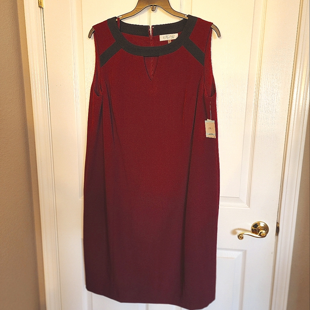 KASPER Deep Red with Black Trim Sheath Dress
